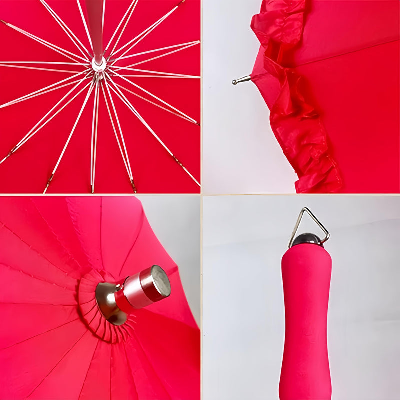 Forever Love Parasol Lace Heart-shaped Red Umbrella Girls Umbrella for Valentine, Wedding, Engagement and Photo Props (Red)