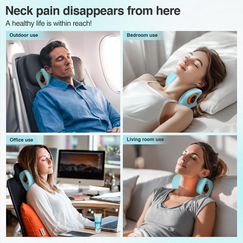 [Australia] - Hugterra Neck Massager 2025, Neck Stretcher Cervical Traction with Heat, 3 Modes, Portable Massage Neck Hump Corrector for Pain Relief and Muscle Relax, 26° Angle Cervical Traction Device Blue 