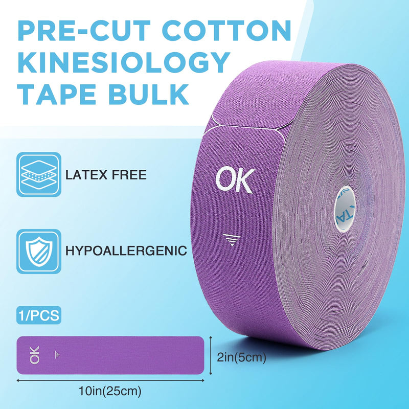 [Australia] - OK TAPE Kinesiology Tape Pre Cut Strips Bulk (150 PCS),Elastic Cotton Latex Free Hypoallergenic Athletic Tape Roll for Muscle Joint Knee,Waterproof k Tape 2in×10in/PCS Purple 150 PCS 