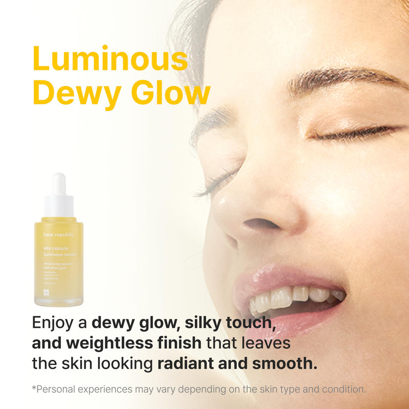 Face Republic Vita Capsule Luminous Serum 45ml 1.52 fl oz | Revitalizing, Radiant Glow for Dull, Dry Skin | Vitamins, Lemon Extract, Niacinamide 5%, Jojoba Seed Oil | Vegan Korean Skin Care