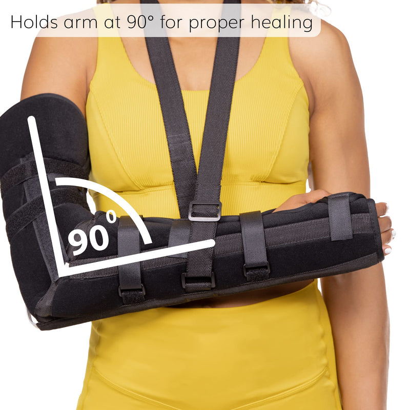 [Australia] - BraceAbility Posterior Long Arm Splint - Elbow Immobilizer Right or Left Forearm Brace with Support Sling for Fractures, Post-Surgery Recovery, Tendonitis, Bursitis, Ulnar Nerve Pain Relief (L) Large 