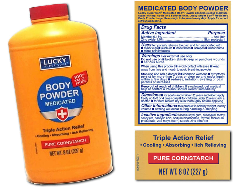 2 pc Body Powder Medicated 8 oz | Triple Action Relief 100% Talc-Free | Body Powder for Body Odor Sweat & Moisture | Medicated Protecting Powder | Anti-Itch | Skin protectant | Menthol and Zinc Oxide