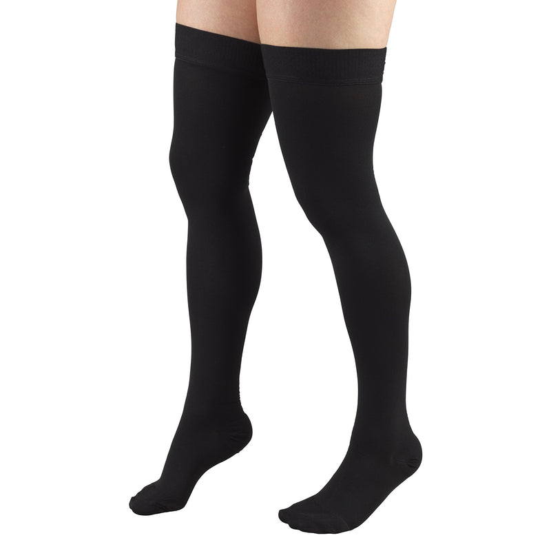 [Australia] - Truform 30-40 mmHg Compression Stockings for Men and Women, Thigh High Length, Dot-Top, Closed Toe, Black, Large Large (1 Pair) 