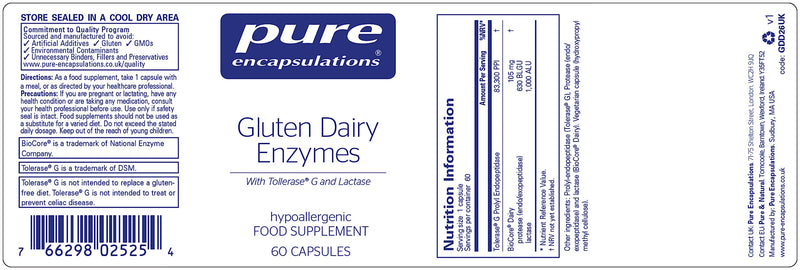 Pure Encapsulations Gluten Dairy Enzyme - Digestive Support for Gluten and Diary, 60 Capsules