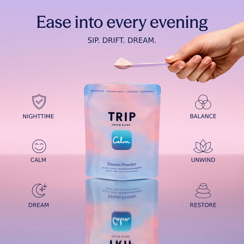 Trip Dream Powder Black Cherry Flavour | Night-Time Wind-Down Drink with Magnesium Glycinate, Tart Cherry, L-Theanine, Chamomile & Lavender | Bedtime Ritual Blend | Low Sugar + Vegan | 30 Servings