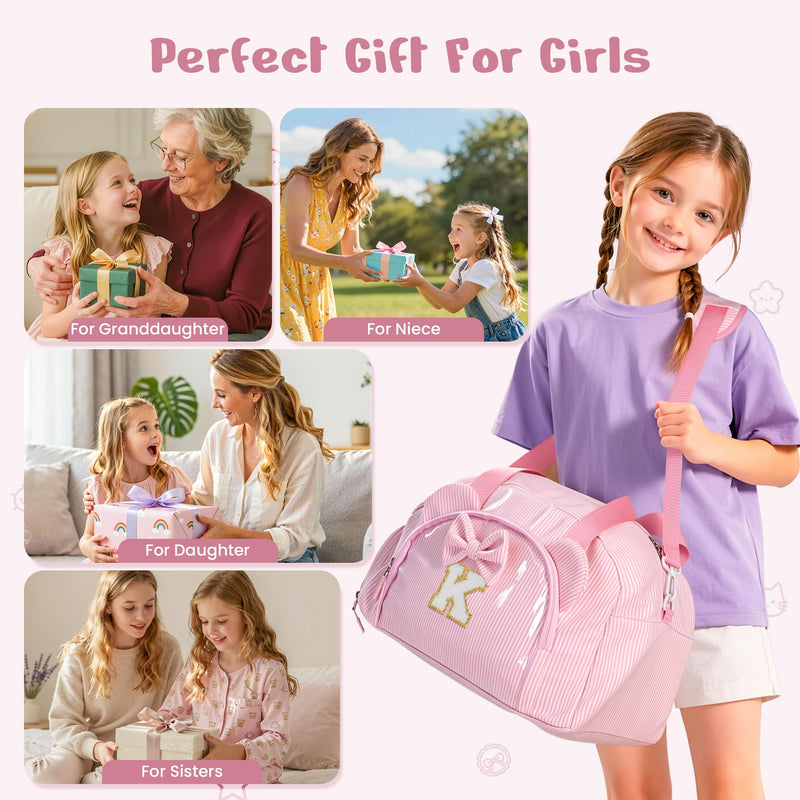 Elilier 5 Year Old Girl Birthday Gift, Dance Bag with Makeup Bag, Letter P | Girls Duffle Bag, Preppy Gifts for 5-8 Year Old Girl, Overnight Bag for Girls, Initial Travel Duffel Bag for Kids Pink