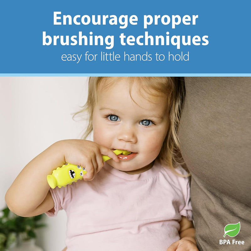 Dr. Brown's ToothScrubber Toddler Toothbrush & Fluoride-Free Baby Toothpaste Bundle, Triple-Sided Training Toothbrush, Ages 1-4 Years, Apple Pear Flavor, 1-Pack, 1.4oz/40g, 0-3 Years