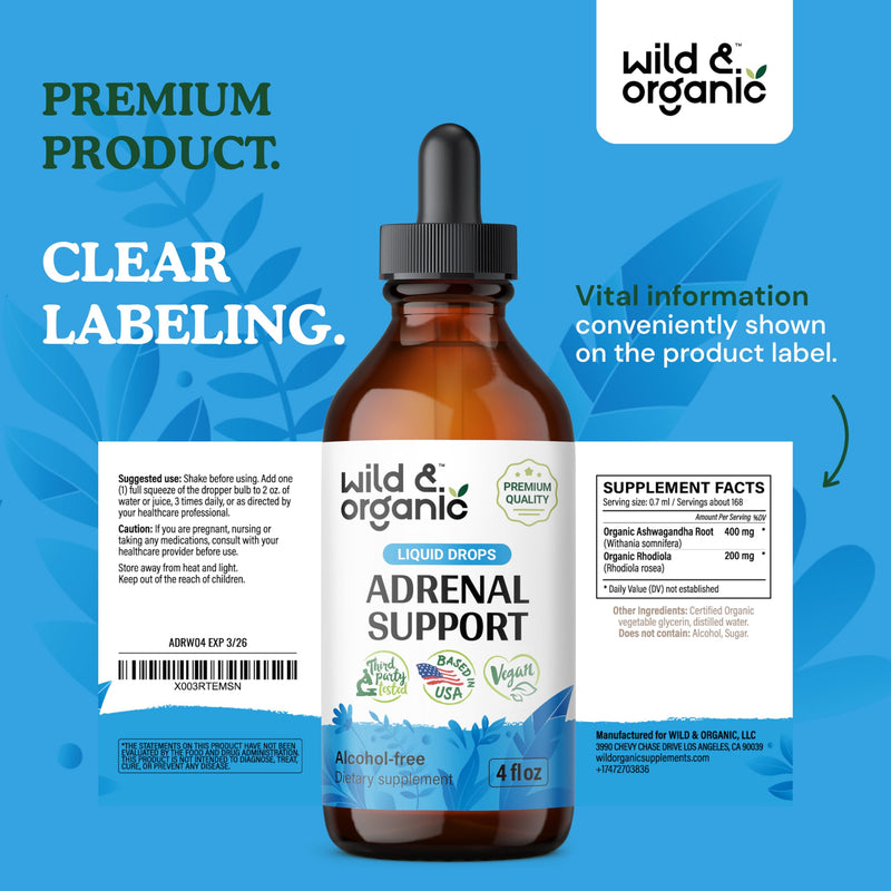 [Australia] - Adrenal Health Daily Support - Natural Adrenal Strength Supplement for Women & Men - Adrenal Liquid Drops Complex with Organic Rhodiola & Ashwagandha Root - Vegan Tincture - 4 Fl. Oz. 4 Fl Oz (Pack of 1) 