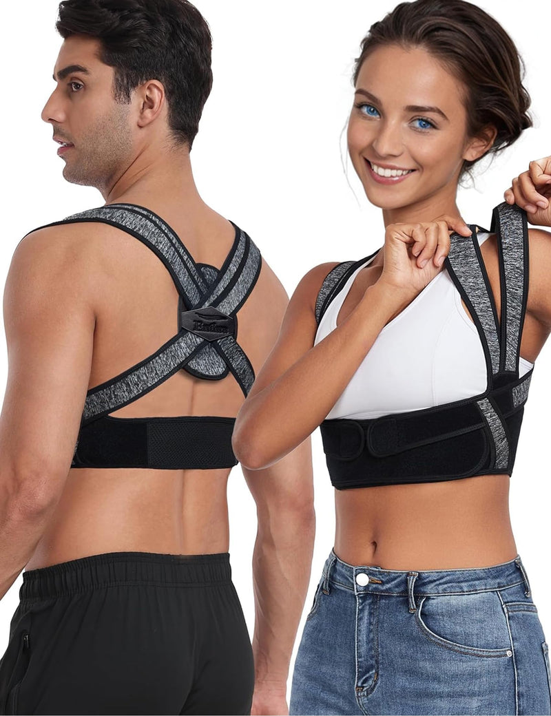 Posture Corrector for Women Men,BI-Straps Back Straightener - Bamboo Fiber Back Brace Posture Corrector - Instant Upper Back Pain Relief S/M Dark Gray