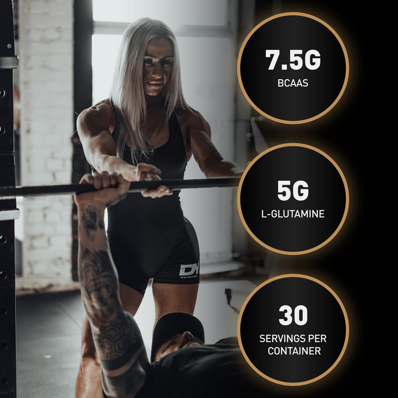 DY Nutrition HIT BCAA 4:1:1 + Glutamine, 450g, 30 Servings (Cherry Flavour) Branch Chain Amino Acid Powder Drink for Optimal Pump & Performance | Pre & Intra Workout Supplement Cherry