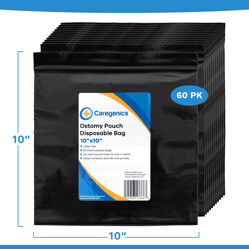 [Australia] - Ostomy Pouch Disposable Bags, Zip Seal Closure, Prevents and Locks in Odors, Mess-Free/Colostomy Bags, Nappies, Incontinence Products, Feminine Pads / 10x10 Bag Size / 60 Count 