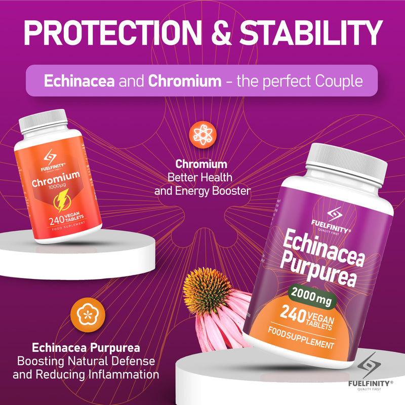 Premium UK Echinacea Whole Plant Extract Tablets 240 Tablets of Maximum Strength 4000mg | Double Extraction for Advanced Immune Support, Non-GMO, Vegan and Made in the UK