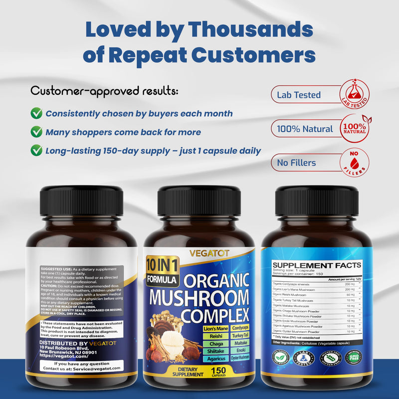 [Australia] - 10 in 1 High Strength Mushroom Supplement - Lions Mane, Cordyceps, Reishi - Brain Supplements for Memory and Focus ** 5-Month Supply 