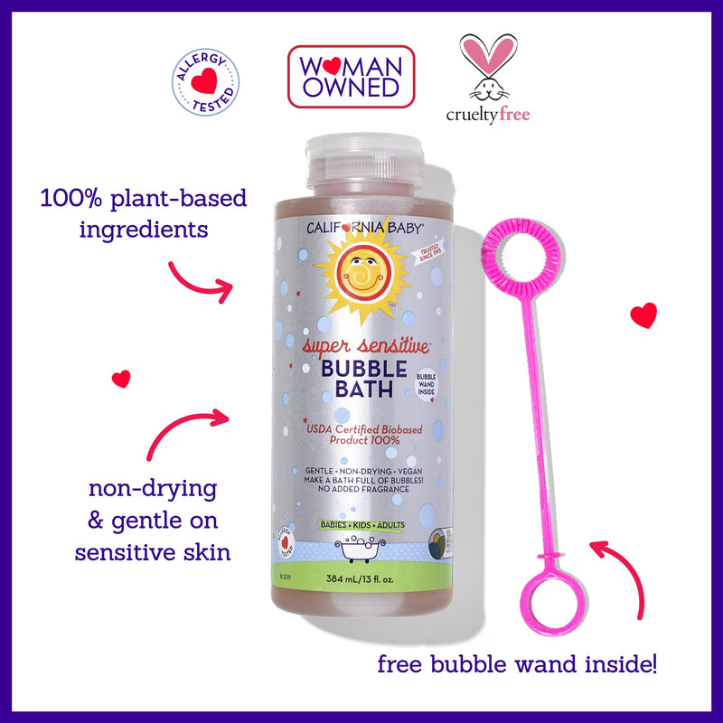 [Australia] - California Baby Super Sensitive Bubble Bath | No Added Fragrance | 100% Plant-Based Ingredients (USDA Certified) | Allergy Friendly | Babies, Adults & Kid Bubble Bath | Ideal for Sensitive Skin | Free Bubble Wand Included |13 Fl oz 