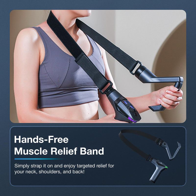 [Australia] - Massage Gun Deep Tissue with Muscle Massager Belt for Relaxation with Extended Handle 3-In-1 Back Massager for Pain Relief, 12 Speed Levels & 4 Replaceable Heads for Athletes, Gym Recovery and Seniors 