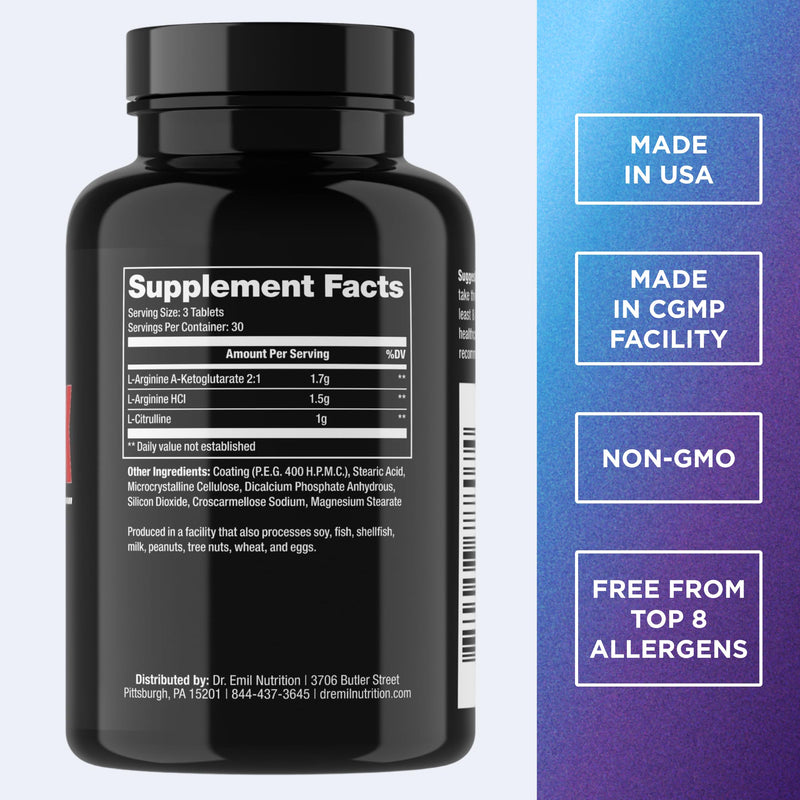 [Australia] - Dr. Emil - Elite L Arginine (3150mg) + L-Citrulline Highest Dose - Nitric Oxide Supplement for Vascularity, Endurance and Heart Health (AAKG and HCL) - 90 Tablets 