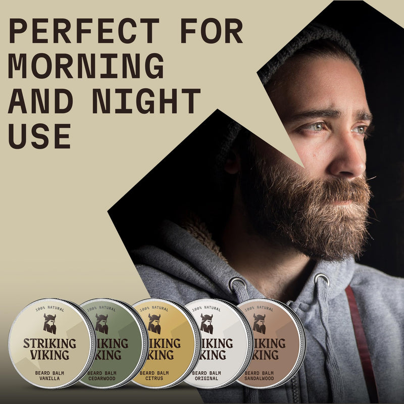 [Australia] - Striking Viking fragrance-free beard balm from Viking - styles, strengthens and softens beards and mustaches - 100% natural beard care with organic shea butter, tea tree, argan and jojoba oil (vanilla) vanilla 