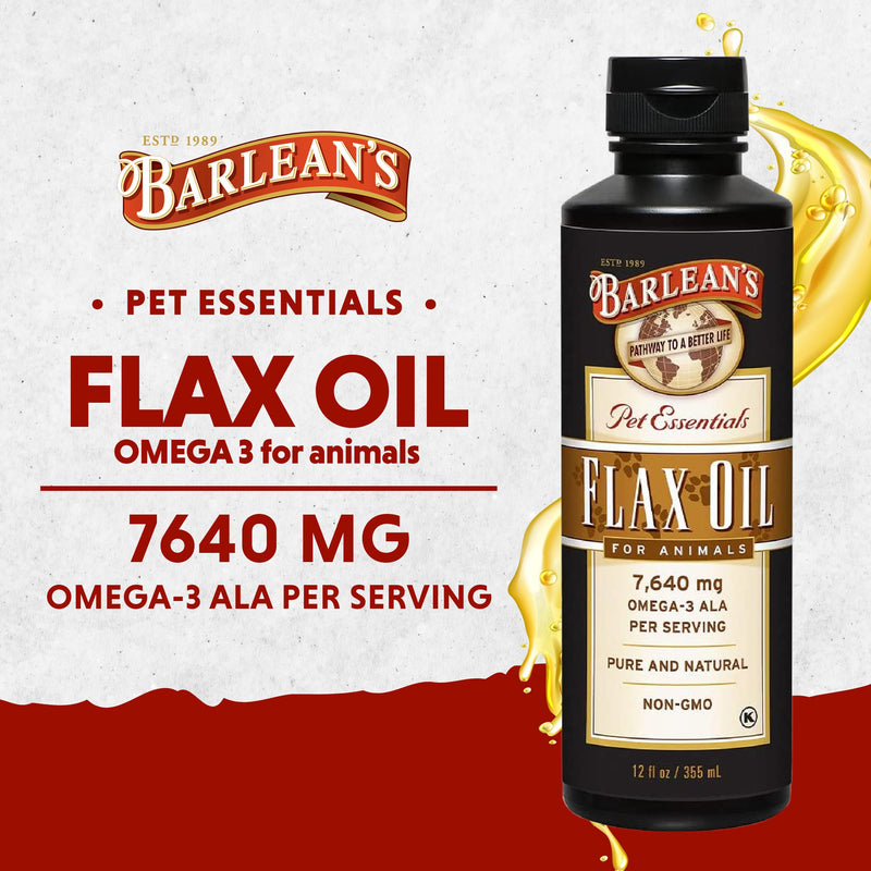 [Australia] - Barlean's Flaxseed Oil for Animals, Pet Essential Liquid Omega 3 Fatty Acids Cat and Dog Oil Supplements for Skin and Coat, Omega 3 for Dogs, Cats and Other Pets, 12 oz 