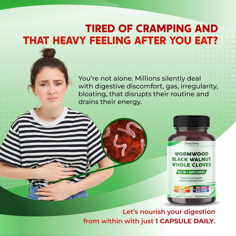 [Australia] - All-in-1 Wormwood Black Walnut Whole Cloves Ginger - Supports Liver Health & Aids Digestion - Made in The USA -150 Capsules 150 count (pack of 1) 