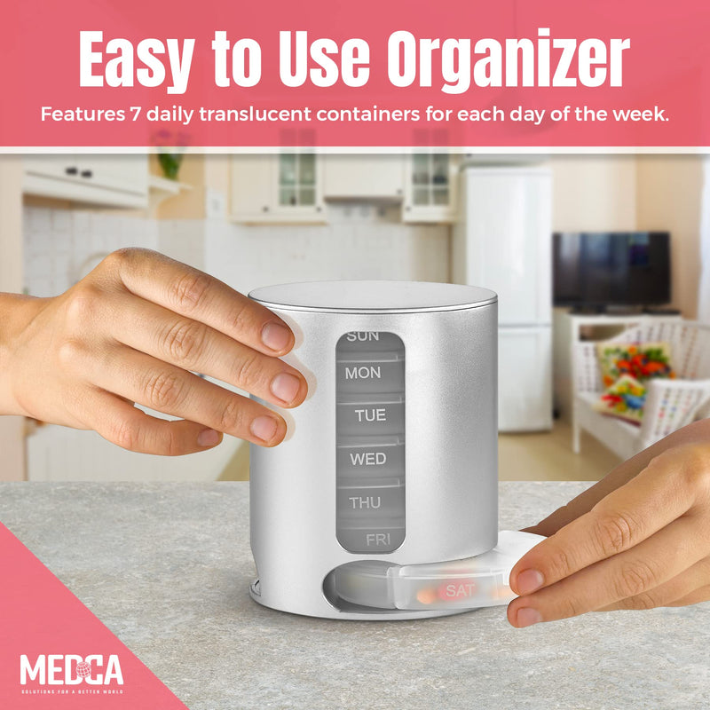 Stackable Daily Pill Organizer - Premium Weekly Medication Reminder with 7 Individual Stacking Cases - Weekly AM/PM Pill Box with 4 Times a Day, a Everyday Medicine Organizer for Vitamins, Silver 7 Count (Pack of 1)