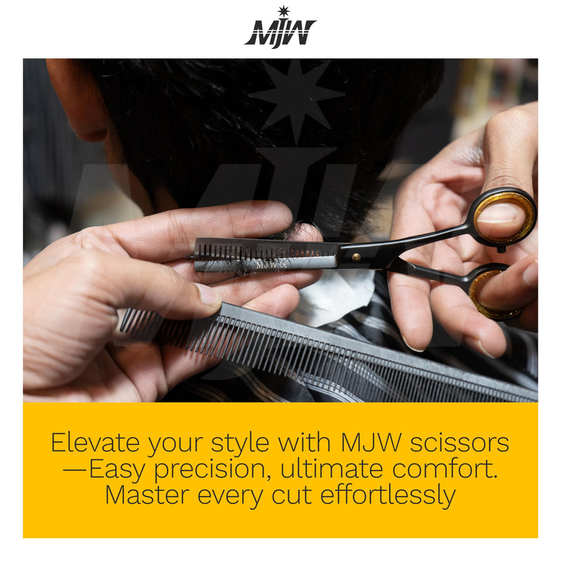 [Australia] - MJW Hair Thinning Scissors - Stainless Steel Hair Cutting Scissors, Professional Hairdressing Blending Scissors, Ideal Texturing and Layering Scissors for Men and Women (Black, Thinning) Black Thinning 