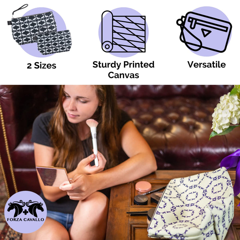 Deluxe 10" Canvas Makeup and Toiletry Bag (Black, Mirror Horse) 10"