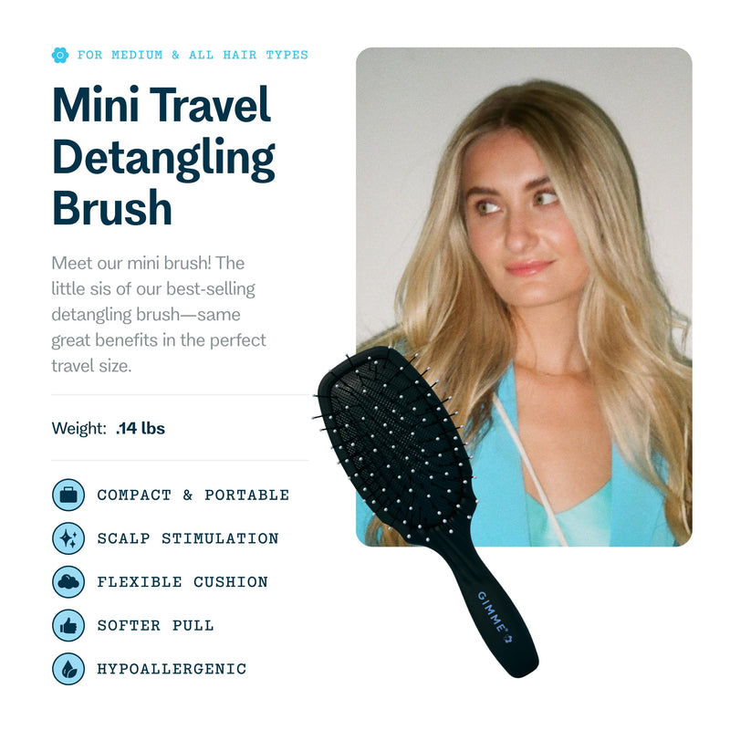 Gimme Hair Brush - Mini Travel Detangler Brush for Medium Hair with Anti-Static, Heat-Resistant & Flexible Nylon Bristles - Hair Tools for Women, Teens & Girls, Black