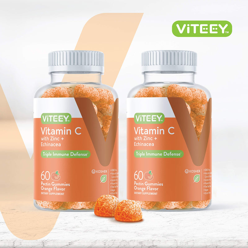 Viteey Vitamin C Gummies for Adults & Teens with Zinc & Echinacea-120 Count | Immune Support Gummies - Immune Booster - Vegan, Gelatin Free, Gluten Free, GMO Free-Tasty Vitamin C Chewable Orange Flavored 60 Count (Pack of 2)