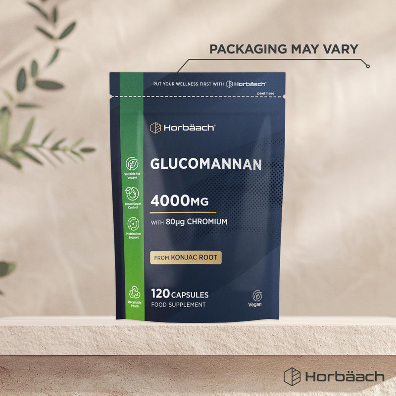 Glucomannan Capsules 4000mg | Konjac Root | Glucomannan Complex with Chromium | Vegan & Vegetarian Friendly | 120 Count | By Horbaach