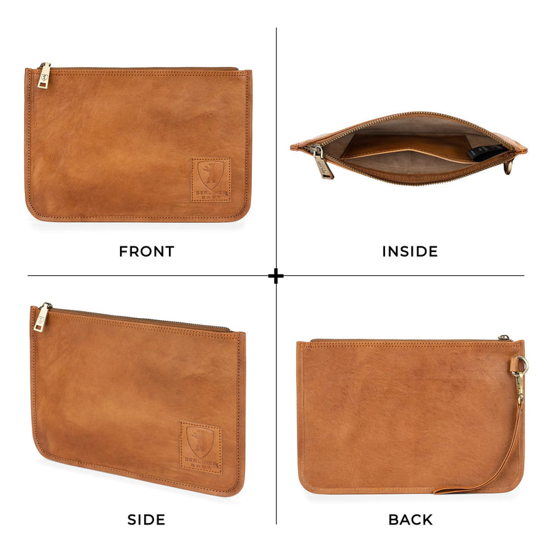 BERLINER BAGS Vintage Genuine Leather Padfolio For Men Theo XL - Brown | Leather Folder Portfolio, Compact Document Sleeve, Fits Slim Documents & Essentials Brown XL