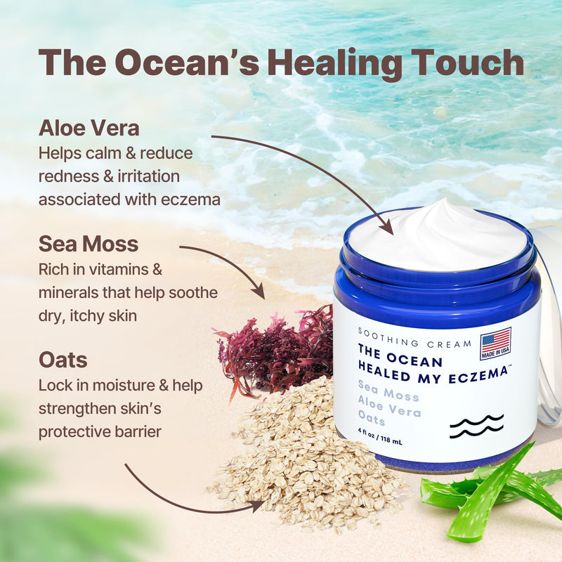 [Australia] - Natural Soothing Cream - Sea Moss Colloidal Oats - for Eczema Psoriasis Prone Skin - Minerals from The Sea - for Sensitive Skin - Hydrating Eczema Cream for Dry Skin (4 Oz) 