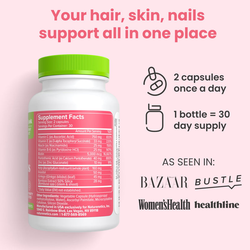 Hair Growth Vitamins for Women & Men - 5000mcg Biotin, 11 Ingredients | Vegan blend with keratin-building nutrients for thicker, fuller hair, plus skin and nail support, 60 capsules 1