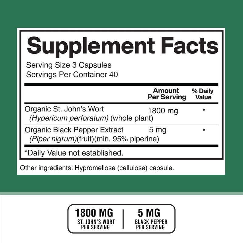 [Australia] - American Standard Supplements St. John’s Wort 1800mg Per Serving with Black Pepper Fruit Extract - Vegan, Gluten Free, Non-GMO, 120 Capsules, 40 Servings 