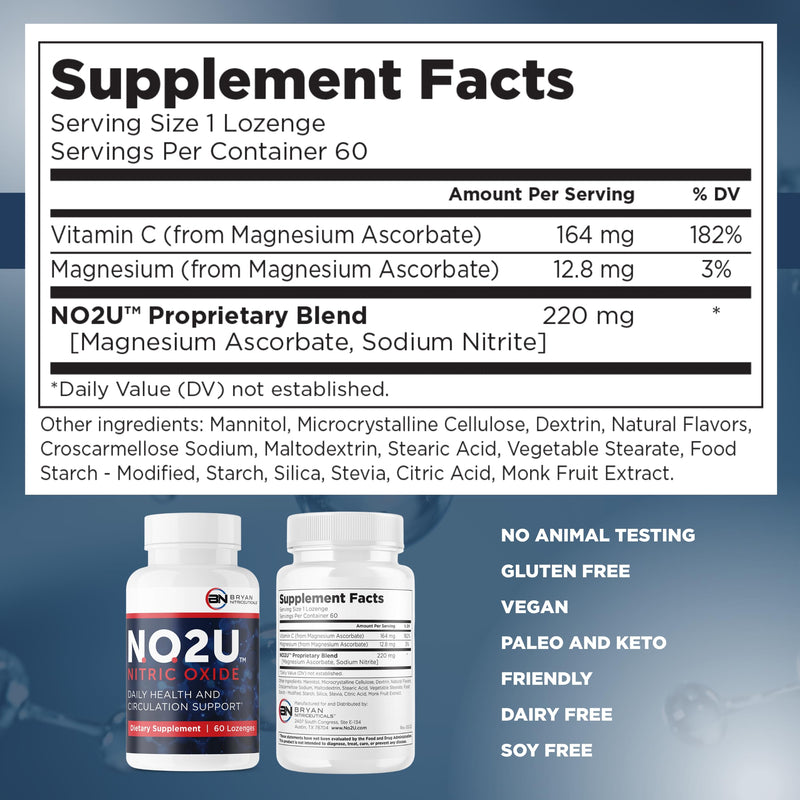 [Australia] - Bryan NITRICEUTICALS - Natural Nitric Oxide Supplements for Men & Women - Promotes Blood Circulation, Oxygen & Nutrient Delivery, Daily Wellness Support - No Gluten or Dairy - 60 Vegan Lozenges 
