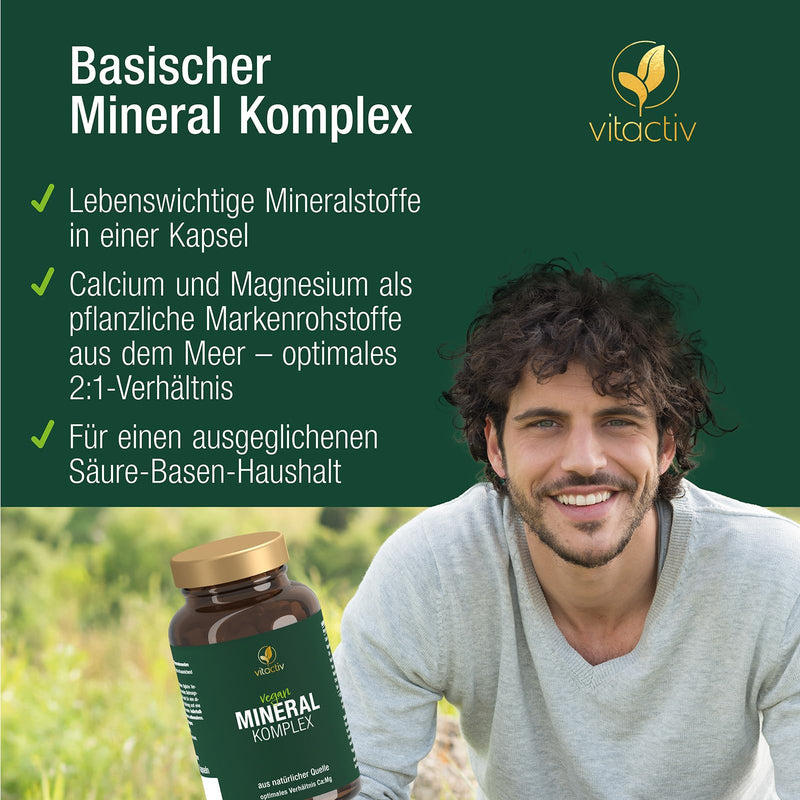 [Australia] - VITACTIV Mineral Complex - Brand raw material Aquamin, Marines Calcium & Magnesium (2:1) - Basic minerals & trace elements with zinc for acid-base metabolism - Vegan, high dose, 120 capsules 