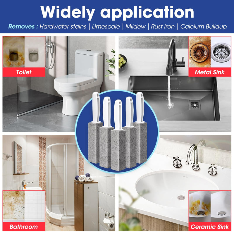[Australia] - AZEN 5 Pack Pumice Stone for Cleaning, Pumie Scouring Stick with Handle, Pumice Stone Toilet Bowl Cleaner, Pumice Stone Hard Water Stain Remover for Toilet, Bathroom, Kitchen Sink, Grill 