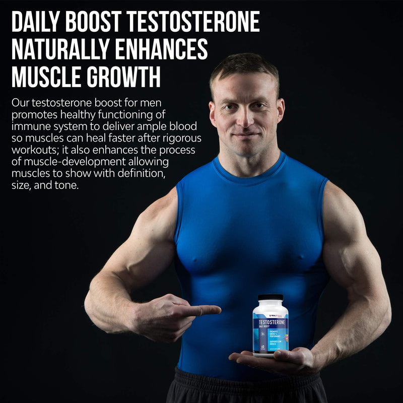 Real Science Nutrition Daily Boost Free Testosterone Booster for Men - Strongest Supplement for Muscle Growth, Bodybuilding & Energy with 9 Powerful Ingredients - 60 Capsules