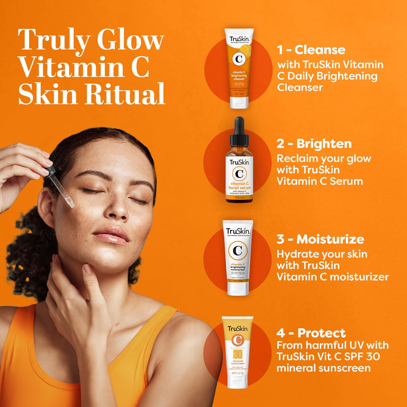 TruSkin Brightening Vitamin C Serum for Face with Hyaluronic Acid, 2 fl oz | Anti aging face serum with Vitamin E to improve the look of dark spots, fine lines, skin tone & support radiant-looking skin 2 Fl Oz (Pack of 1)