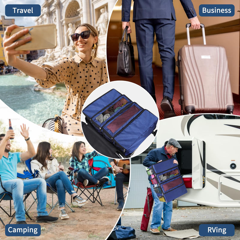 esouler Suitcase Organizer, Travel Luggage Organizer hanging packing cubes for travel，portable hanging travel shelves Collapsible closet organizer for Carry-on (Navy blue, Medium) Navy blue