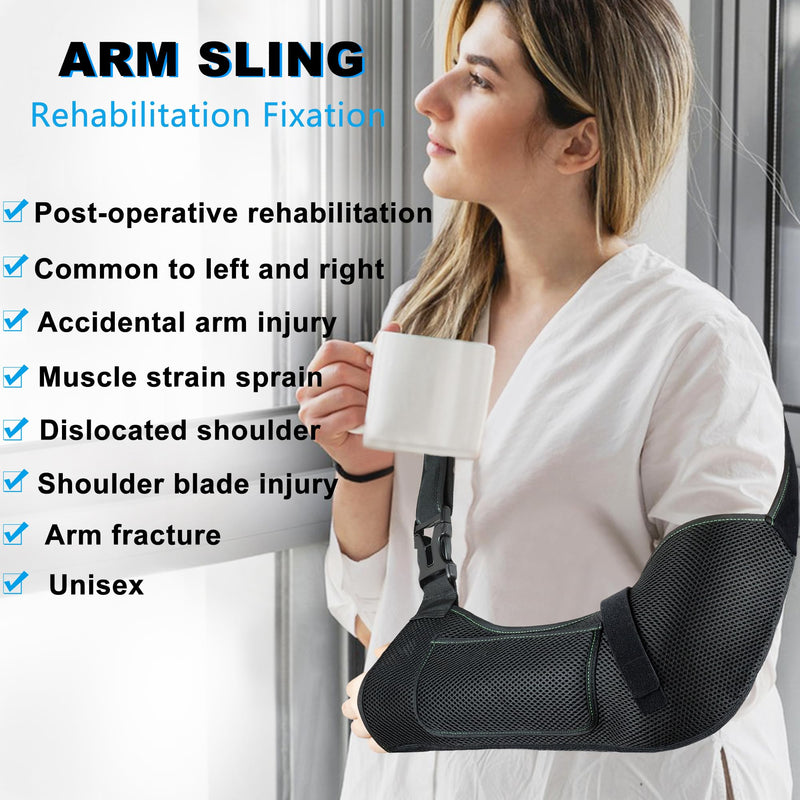 Arm Shoulder Sling,Breathable Medical Sling with Shoulder Pad,support for Women and Men Rotator Cuff Injury,Left or Right Arm,Elbow,Clavicle Fracture Post-Surgery(Black,Medium) Black Medium