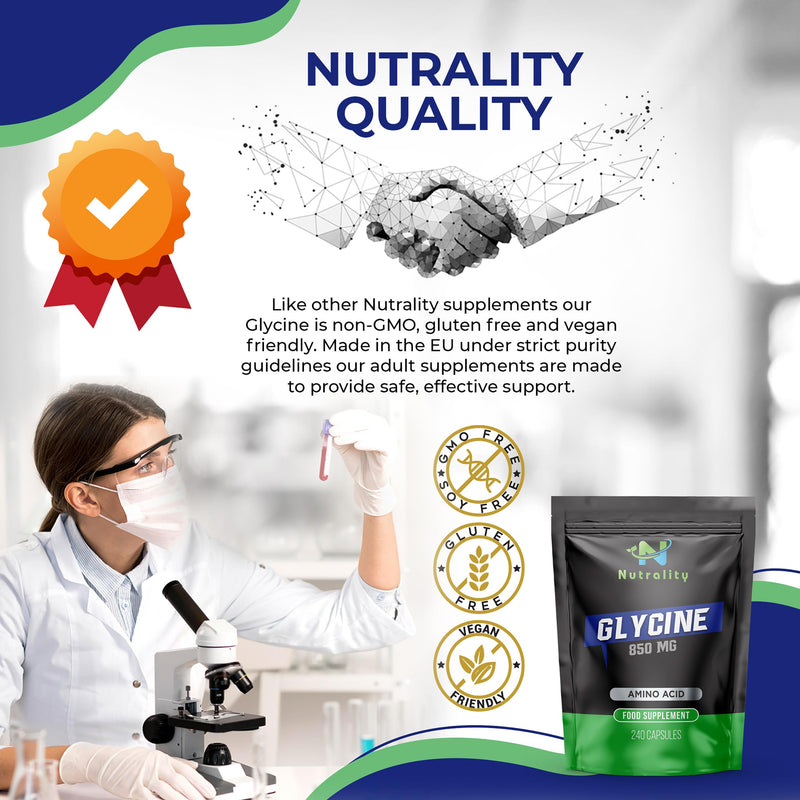 Glycine Supplement 850mg | 240 Vegetarian Capsules | Amino Acid for Neurotransmitter & Nervous System Support | Sleep Aid, Liver Detox, Muscle Recovery & Collagen Synthesis