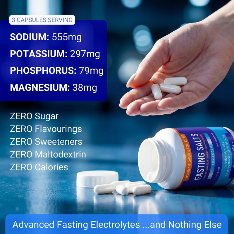 Nutri-Align Fasting Salts Electrolytes Advanced, 120 Capsules | Sodium Potassium Magnesium Phosphorus | Pure Fasting Electrolytes | Sugar Free & Filler Free | Made in The UK