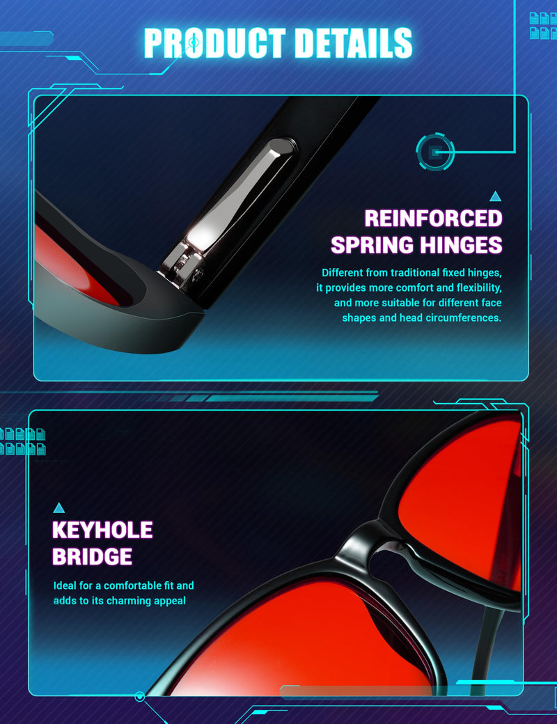 [Australia] - TIJN Sleep Glasses with Blue Green Light Blocking, Red Light Lens for Computer Gaming, Screen Fatigue & UV Protection (02)-(max Protect- Red Lens) Black 