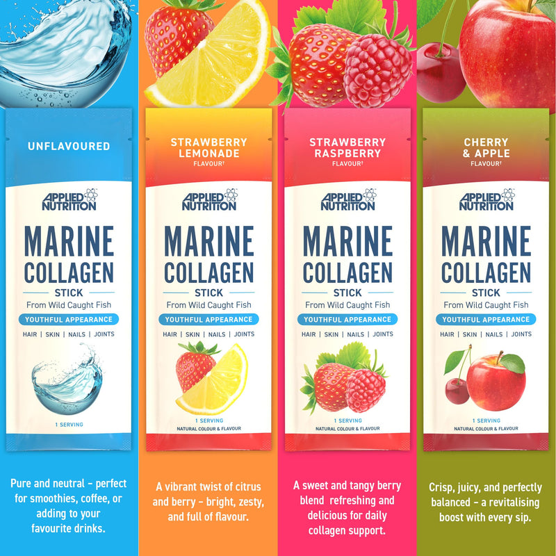 Applied Nutrition – Marine Collagen Stick | Vitamin C + Best Collagen Supplement | Best Beauty Support | Skin, Hair & Joint Health | Strawberry Raspberry | 10 x 12g Sticks 10 Count (Pack of 1)