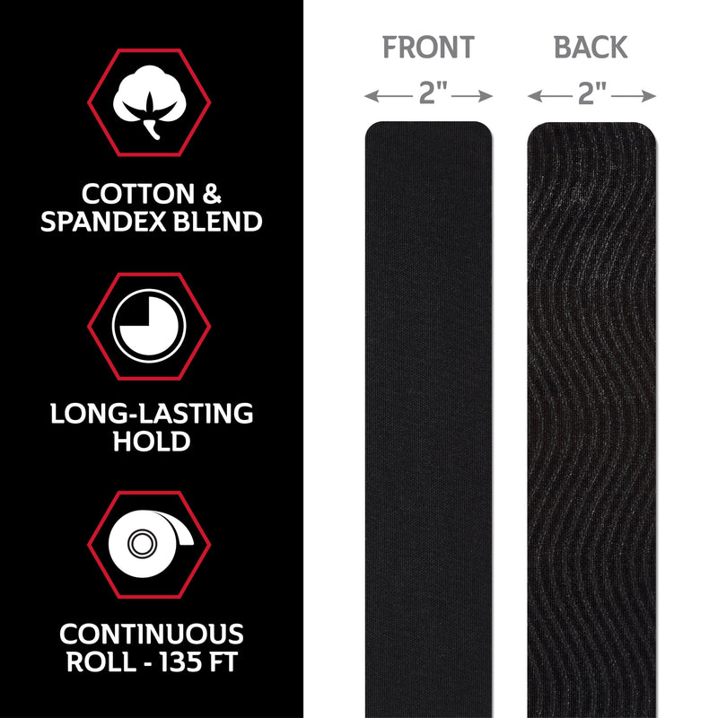 [Australia] - CURAD Performance Series Ironman Maximum Grip Kinesiology Tape, Sweat & Water Resistant Athletic Tape, Cotton Elastic Compression Support for Joints & Muscles, Black, 2 inches x 135 feet (1 Roll) 2" x 135' Roll 