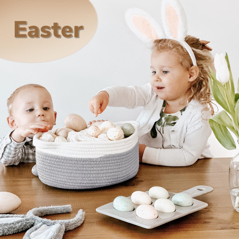 [Australia] - Goodpick Small Storage Basket with Handles, Empty Baskets for Gifts, Woven Basket for Toys, Baby Laundry, Diapers, Towels, Snacks, Dog Toy Basket, Easter Basket, 12"x 8" x 5", Gray 12x8x5 Inch (Pack of 1) 