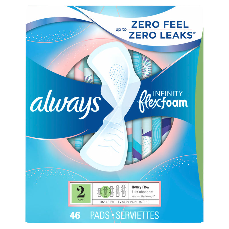 [Australia] - Always Infinity Feminine Pads for Women, Flexfoam Pads with Wings, Size 2, Heavy Absorbency, Unscented, 46 Count Heavy (Size 2) 46.0 
