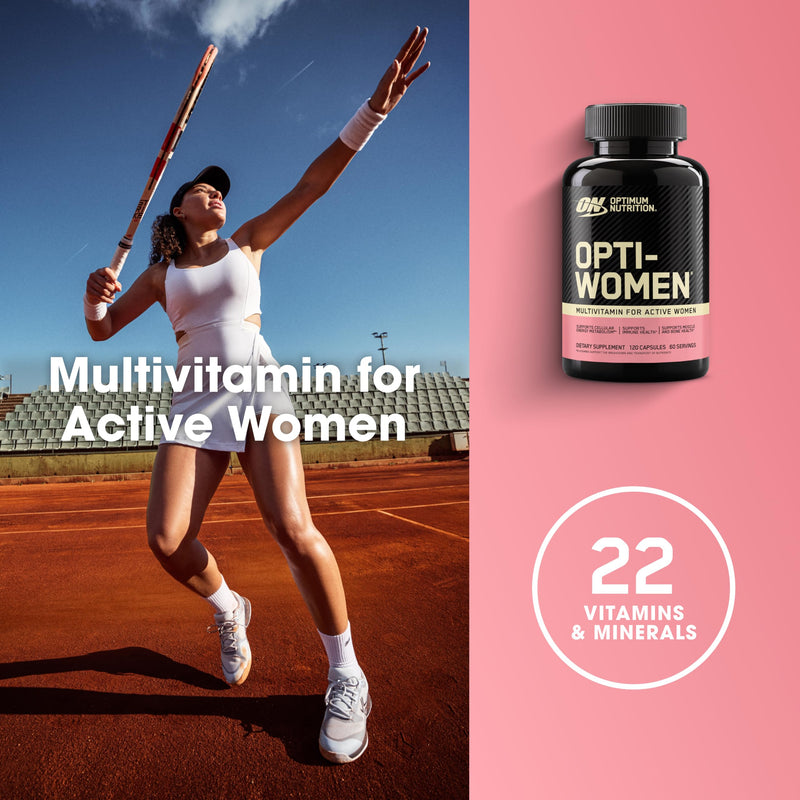 Optimum Nutrition Opti-Women Daily Multivitamin for Women, Immune Support Supplement with Iron, 60 Day Supply, 120 Count, (Packaging May Vary) | Multivitamin for Active Women, 22 Vitamins & Minerals, Calcium, Iron, Folate, Vegetarian Vcaps, Easy-to-Swa...