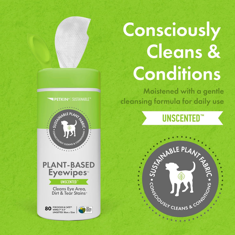 Petkin Plant-Based Eyewipes, 80 Wipes - Biobased & Sustainable Pet Eye Wipes for Dogs & Cats - Cleans Eye Area, Dirt & Tear Stains - Consciously Cleans & Conditions - Easy to Use - Unscented 1 - PawsPlanet Australia