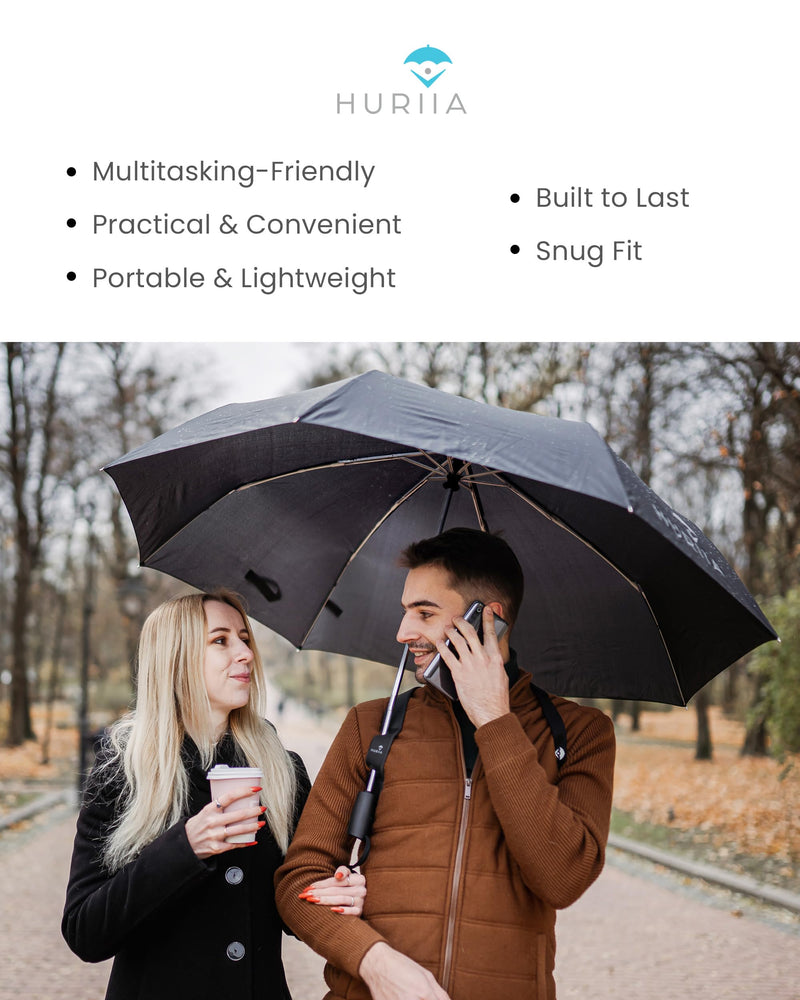 Hands-Free Umbrella Holder, Wearable Portable Umbrella Strap, Fits Any 8-10mm Small Parasol for Backpack Use, Essential Traveling Accessories for Daily Use Charcoal Black